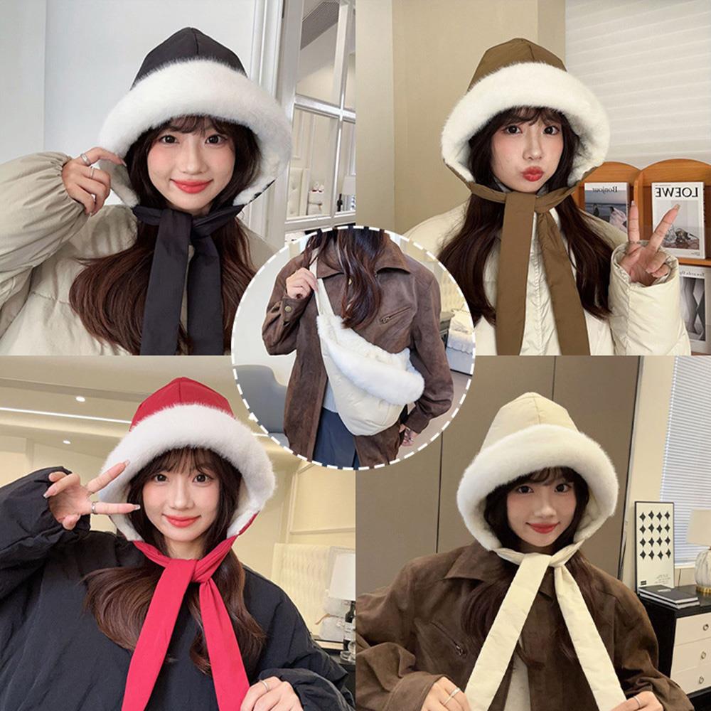 Winter Windproof Thick Warm Hat Cold Weather Casual Strap Crossbody Bag Hat Fashionable Student Fleece Lined Ear Protection Cap