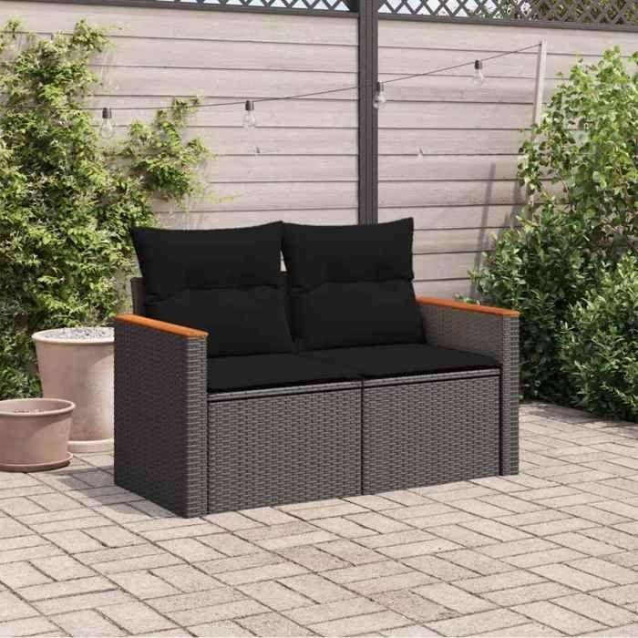 VidaXL Garden Sofa with Cushions 2-Seater, Seat with Armrests, Sunbed with Backrest, Patio Terrace Furniture, Black 365977