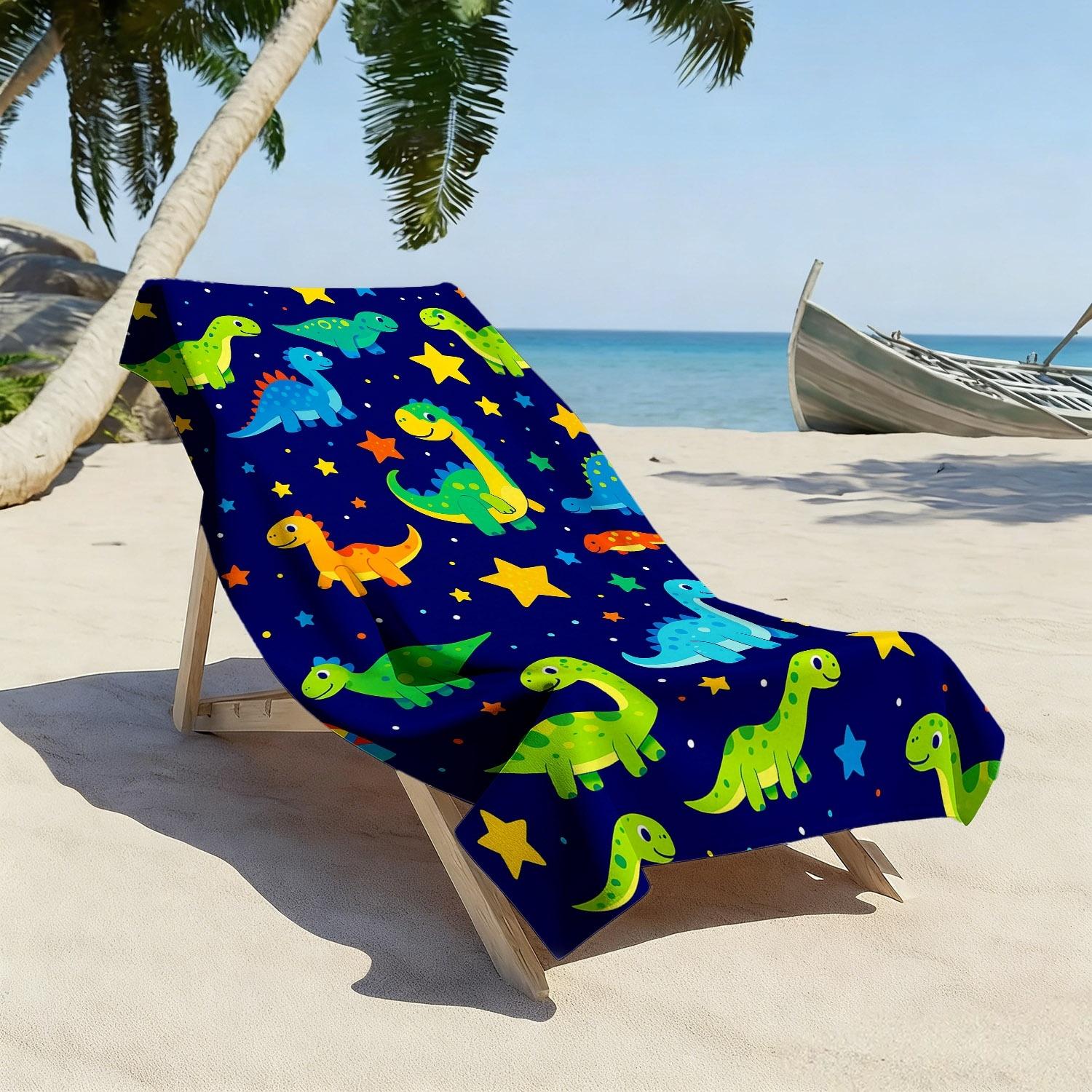 

Cartoon Dinosaur Beach Towel, Colorful Dinosaur Star Print Microfiber Quick Dry Super Absorbent for Beach Pool Picnic Summer W40*H60(CM)