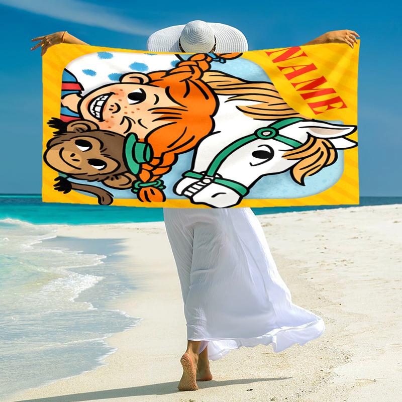 Personalized Pippi Horse Adventure Beach Towel Microfiber Beach Towel Thin Absorbent for Beach Swimming Yoga Bath Sports. 0910253