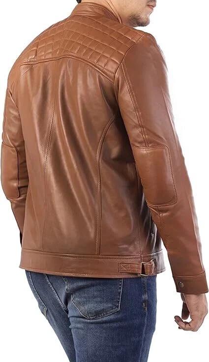 Handgefertigte Echte Herrenjacke Braun Leder Lammfell Stilvoll Biker Weich Echt