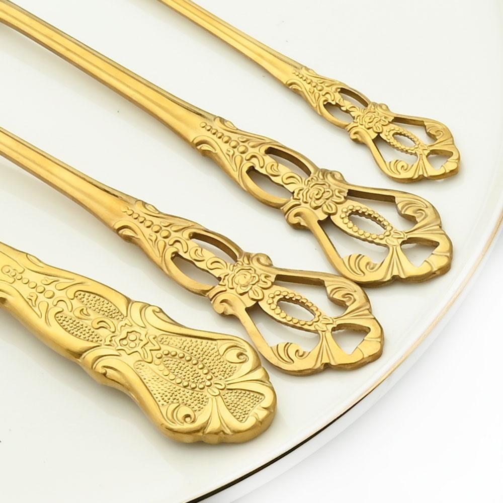 24Pcs Luxury Flatware Set Engraving Pattern Cutlery Set Stainless Steel Dinnerware SetVintage Western Knife Fork Spoon Tableware