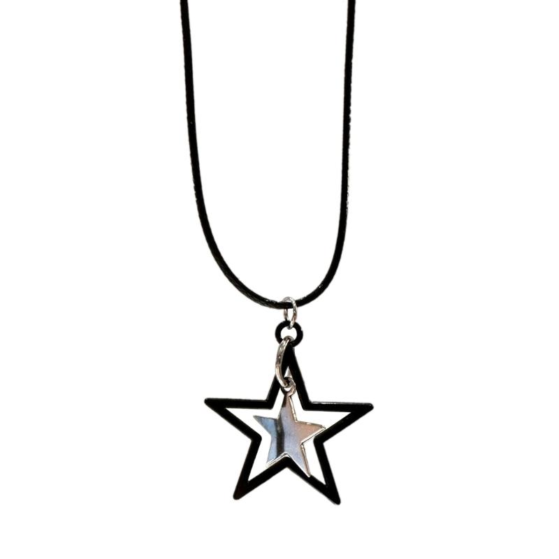 Black Star Pendant Necklace Exquisite Punk Double Star Clavicle Chain Unique Choker Jewelry Hip Hop Earring Eye Catching
