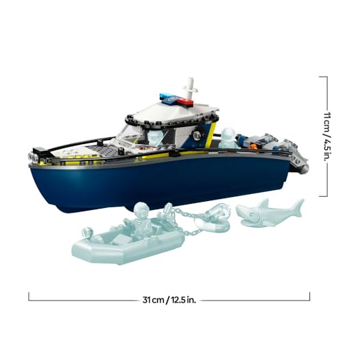 LEGO City Police Boat Chase Toy - Birthday Present, Building Blocks, Educational Toy for Boys and Girls, Ages 6, 7, 8, 9, Includes Police Car, Vehicle