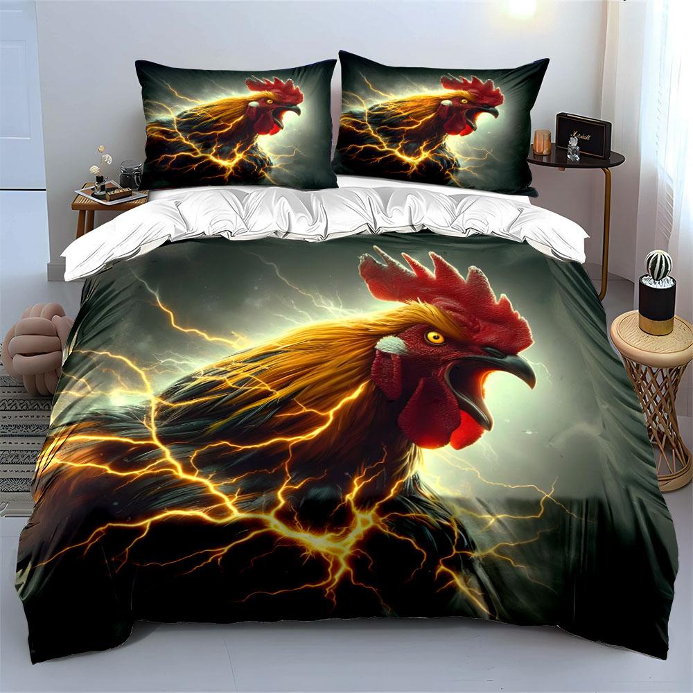 Electric Rooster Energy Theme Set Exquisite Three-Piece Bedding Set Gift For Kids And Adults
