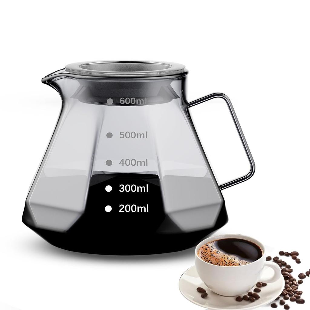 ESTVLB Coffee With Measuring For Coffee Drip Microwave With Hand Drip Coffee Coffee Drip Coffee Shop Server, Heat-Resistant Glass, 600ml, Scale, 2-4