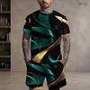 Men s Plus Size Printed Round Neck Short Sleeve Top And Shorts Two Piece Set