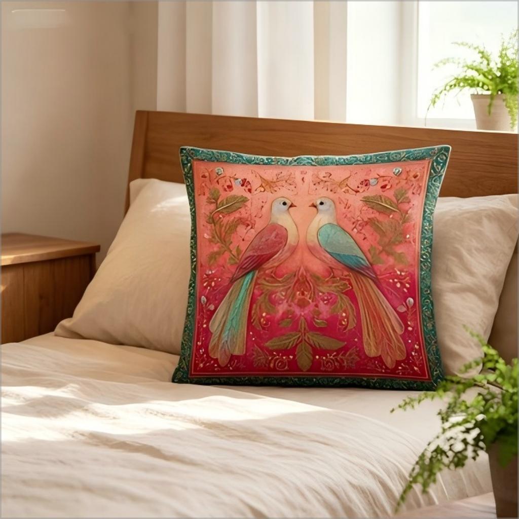 Double Sided Boho Birds Pillow Cover Colorful Folk Art Floral Print Cushion Case For Sofa Living Room Bohemian Ethnic Home Decor