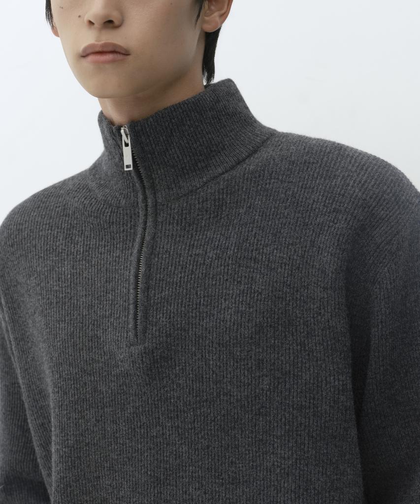 Musinsa Standard [Victoria Wool] Minimal Ribbed Quarter Zip Sweater [Medium Grey]