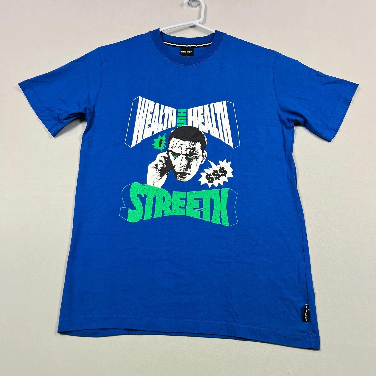 

StreetX T Shirt Blue Cotton Crew Neck Heavyweight Graphic Tee Mens Small S 4XL