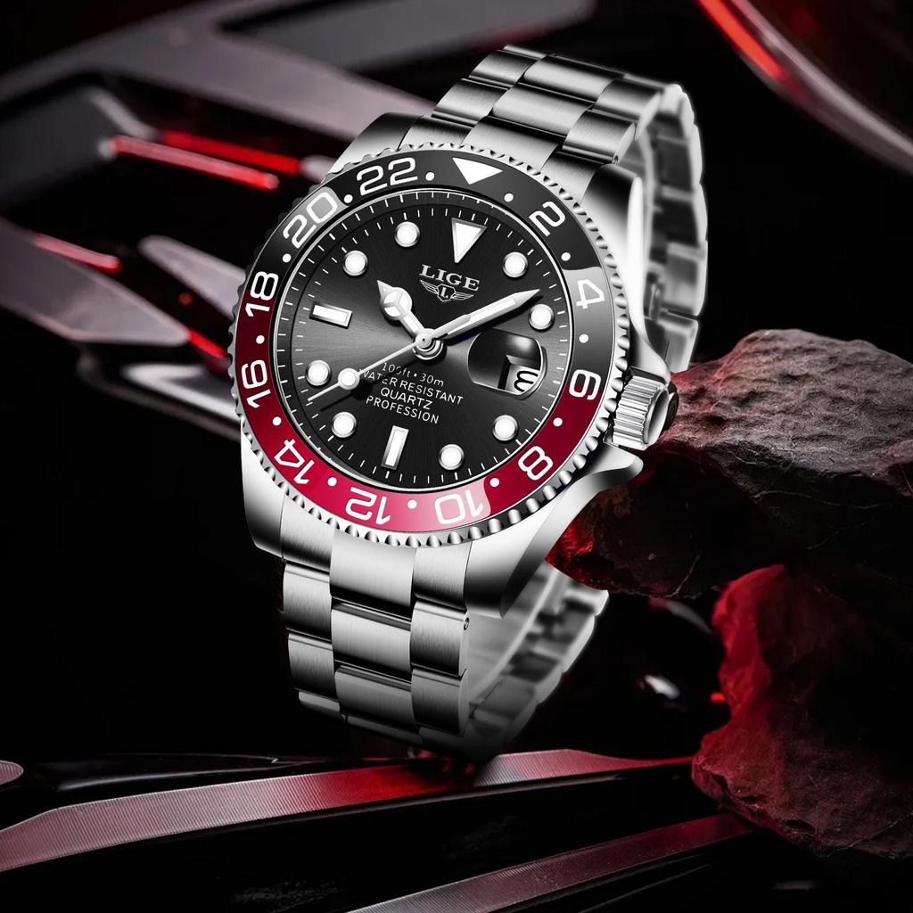 LIGE Men's Green Waterproof Quartz Calendar Sports Wristwatch