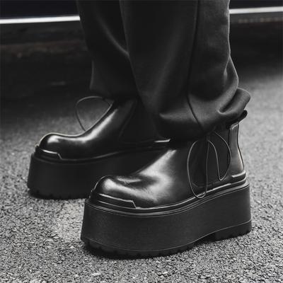 Mænd luksus mode punk hip hop kjole chelsea støvler flade sko platformsko cowboy original læderstøvle cool efterår vinter botas