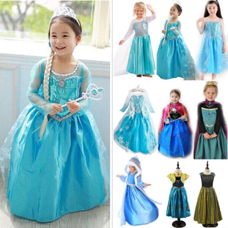 Girls Elsa Kids Fancy Dress Costume Princess Anna Party Dresses Cosplay Outfits