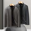 Men's Plus Size Fleece-Lined Stand Collar PU Leather Jacket