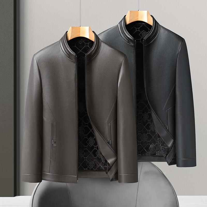 Men's Plus Size Fleece-Lined Stand Collar PU Leather Jacket