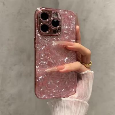 Guscio Placcato Lusso Texture Aurora Custodia Per iPhone 16 15 14 13 12 11 Pro Max Plus Lucido Brillante Riflettente Copertura Protettiva Fotocamera