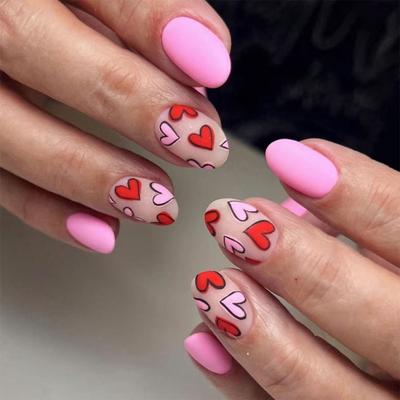 Uñas Postizas de San Valentín Uñas Press on Almendra Uña Acrílica Cobertura Completa Uña Postiza Uña Adhesiva Esmalte para Uñas Artificiales 24 Piezas
