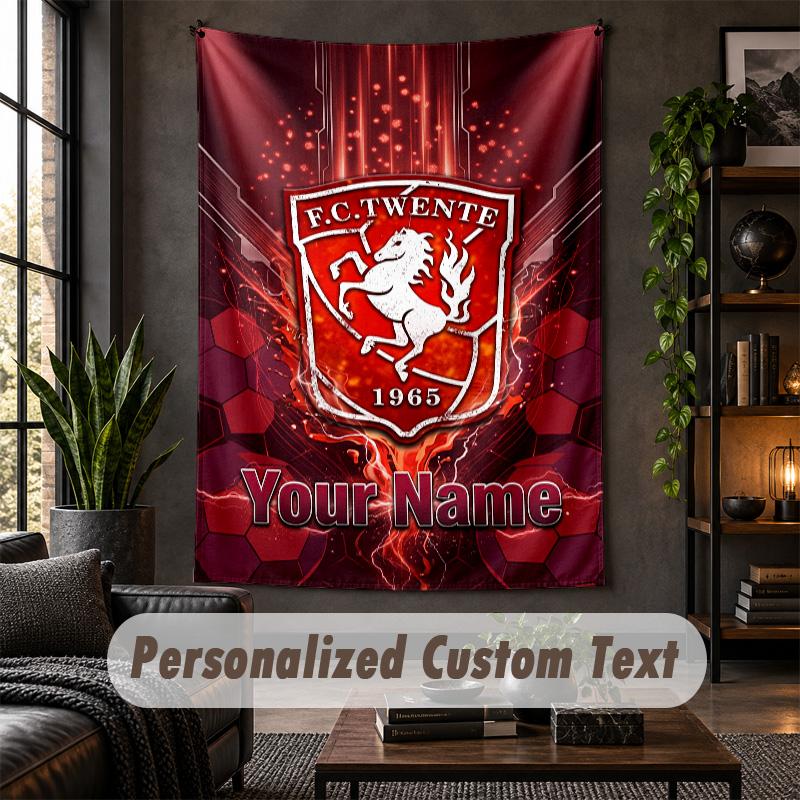 Tapisserie murale personnalisée, Texte personnalisé FC Twente, Art mural en tissu doux pour la décoration intérieure