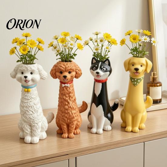 Handcrafted Pet Theme Table Centerpiece Creative Long Neck Dog Vase for Dry Flowers, Cute Cartoon Animal Flower Holder Playful Style Plant Home Office