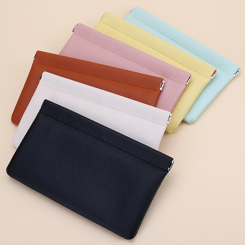 Women's Simple Solid Color Lychee Pattern Snap-Closure Coin Purse & Lipstick Bag