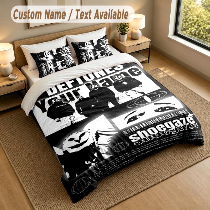 3Pcs Bedding Set Custom Name Text, 1 Sheet 2 Pillowcases Home Bed DecorDeftones