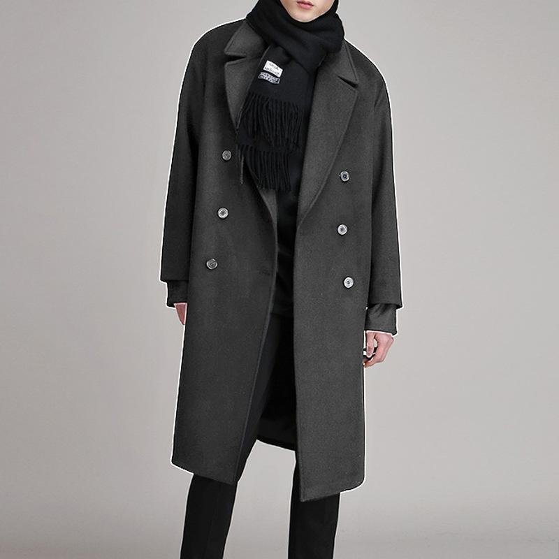 Men Korean Style Over Knee Thickened Woolen Coat Winter Casual Outerwear
