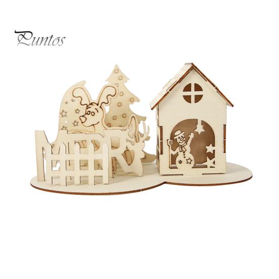 Dřevěný dům Puzzle Block Vánoční Stavebnice Ornament Kit Vánoční dekorace na plochu Vzdělávací kutilské řemeslo pro děti a dospělé