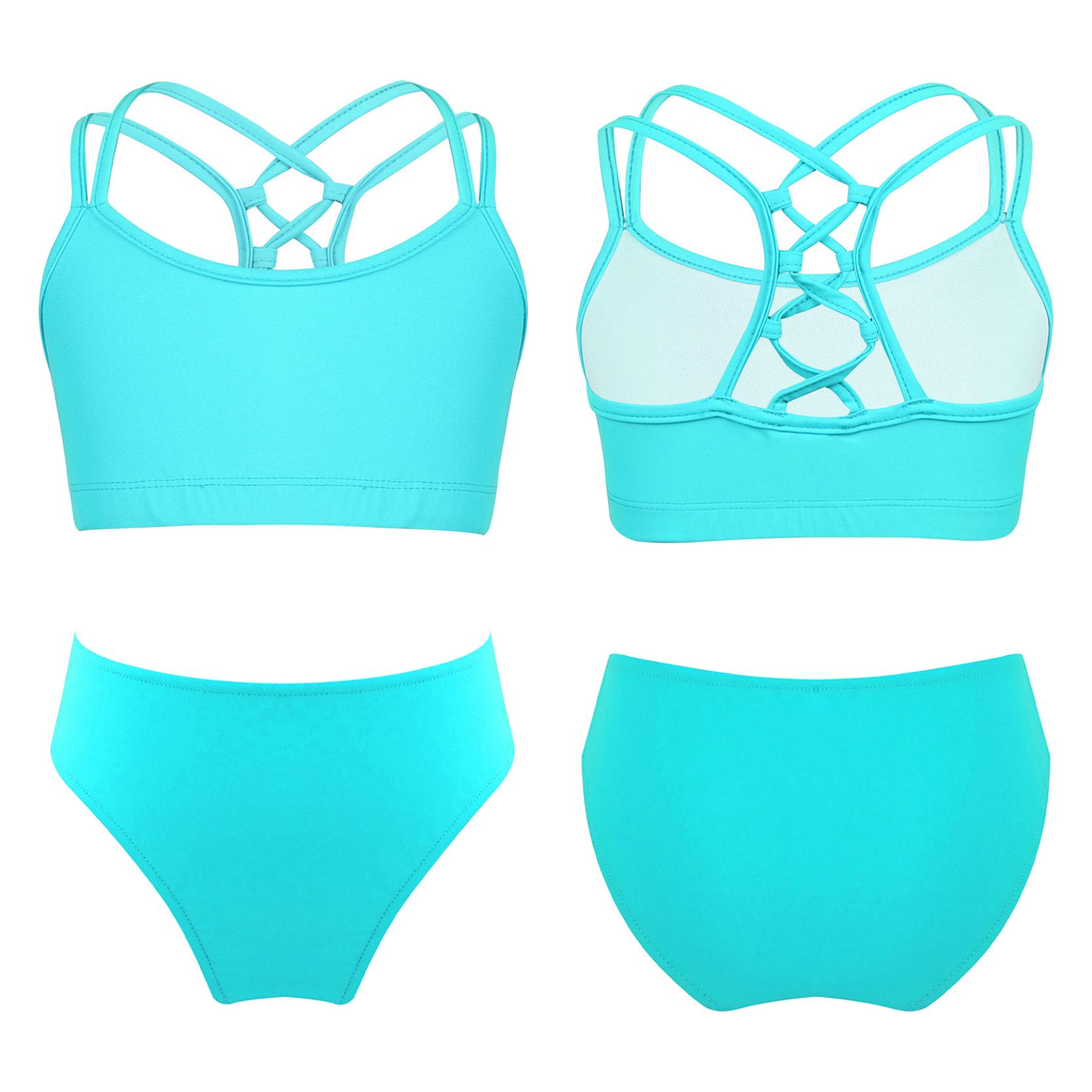 

Детский комплект спортивной спортивной одежды из двух предметов, танкини для девочек, короткий купальник, бикини с купальником, купальники, гимнастическая одежда 13-14 Years озеро зеленый