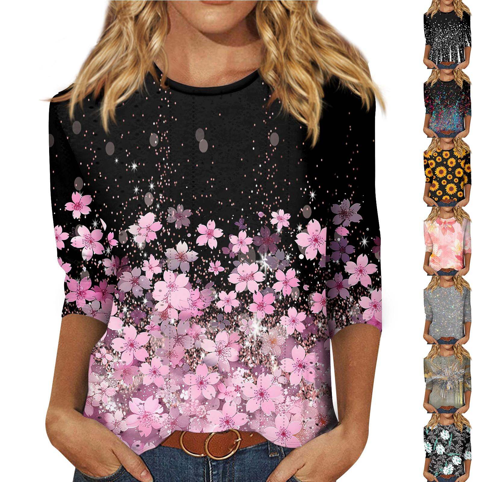 

Женская повседневная свободная футболка с принтом, пуловер с круглым вырезом, топ с короткими рукавами