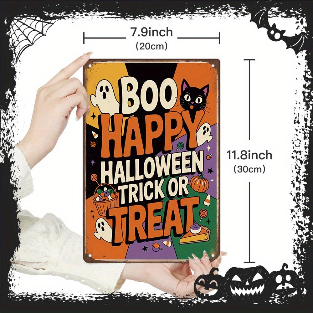 Putuo Decor 1pc Halloween Vintage Metal Tin Sign, Boo Happy Halloween Trick or Treat, Wall Art Decor for Halloween Party, Gift F