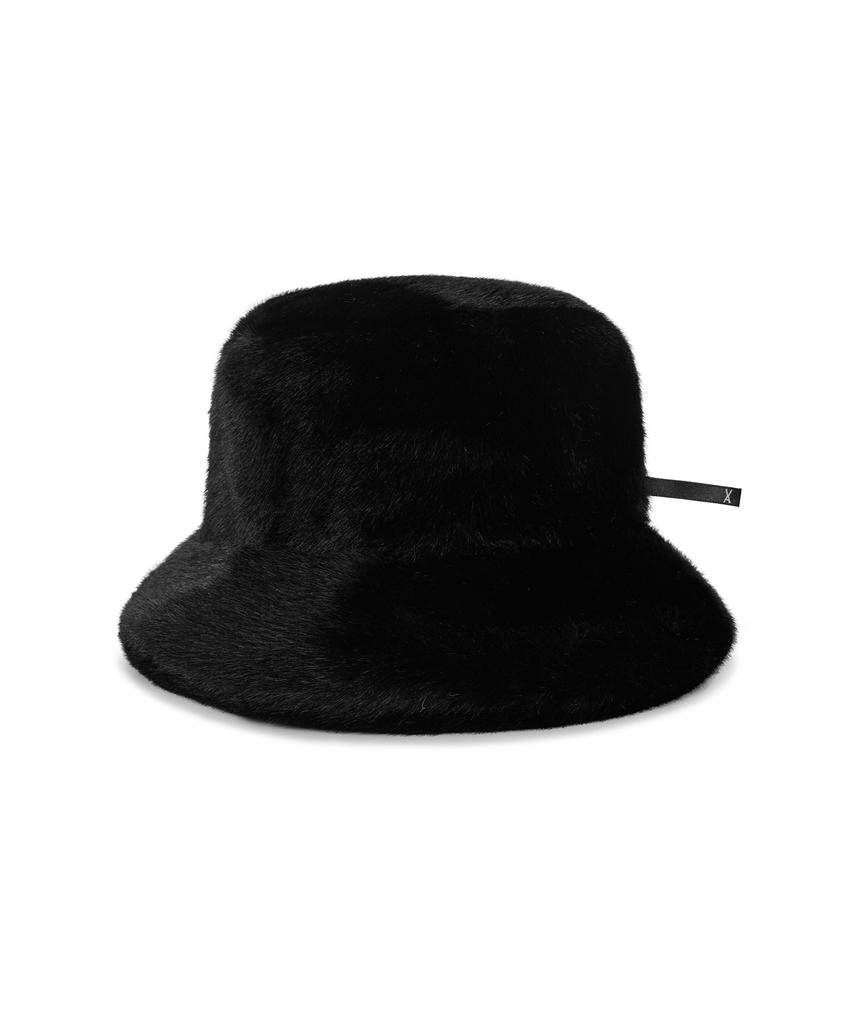 Bajal Va Long Label Fur Bucket Hat Black
