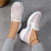 [Breathable Mesh Sneakers] Breathable Women's White Mesh Slip-On Sneakers with Glitter Accents | Mid-Top Support & Rubber Sole for Casual Sports