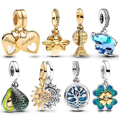 925 Silver Avocado Clover Charm Pendant Beads for Women DIY Jewelry Luxury Gift Fits Bracelets Necklace