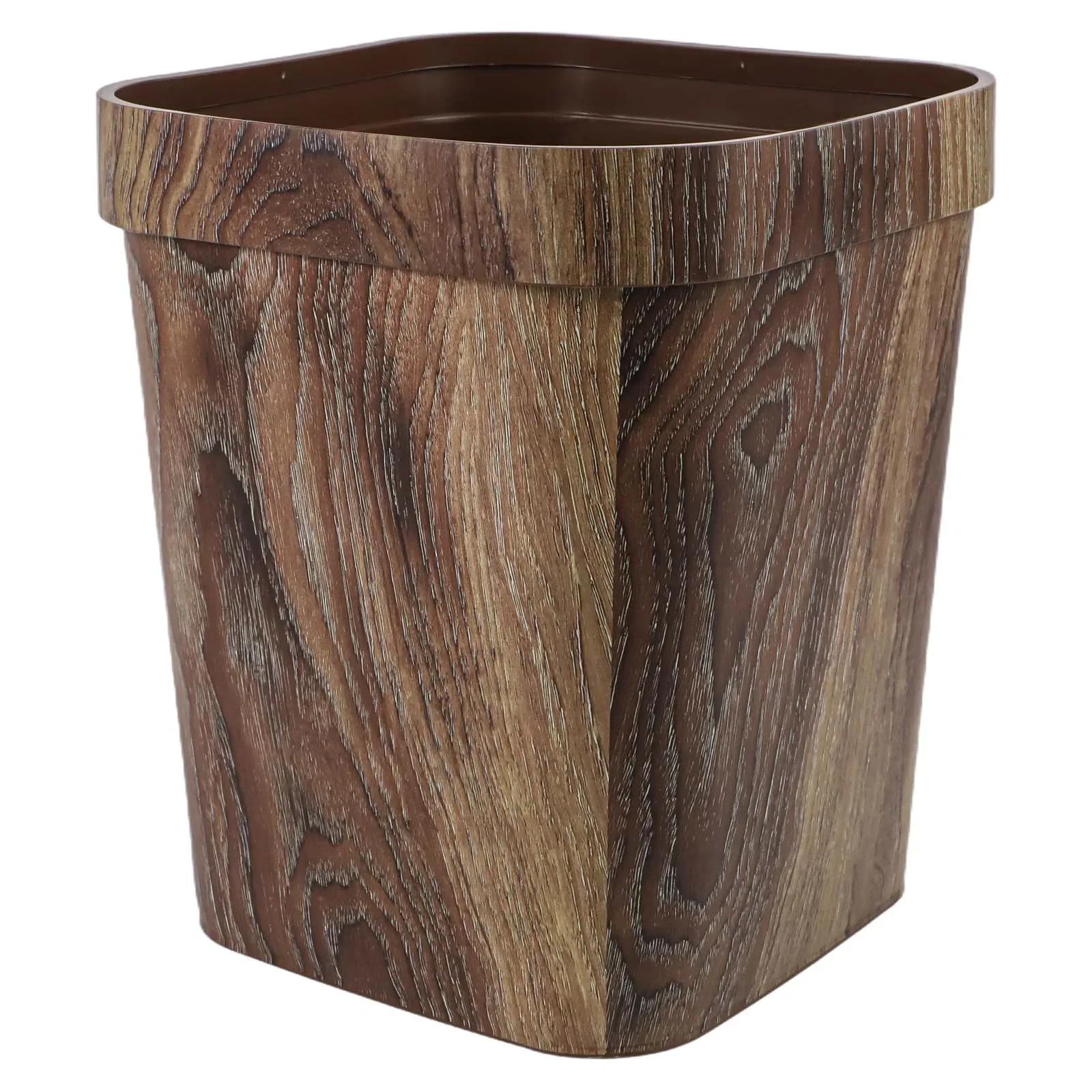 

14 Liter Plastic Square Trash Can with Wood Grain Rim Suitable for Kitchens Hotels Bedrooms and KTV Toilet Waste Management China Mainland