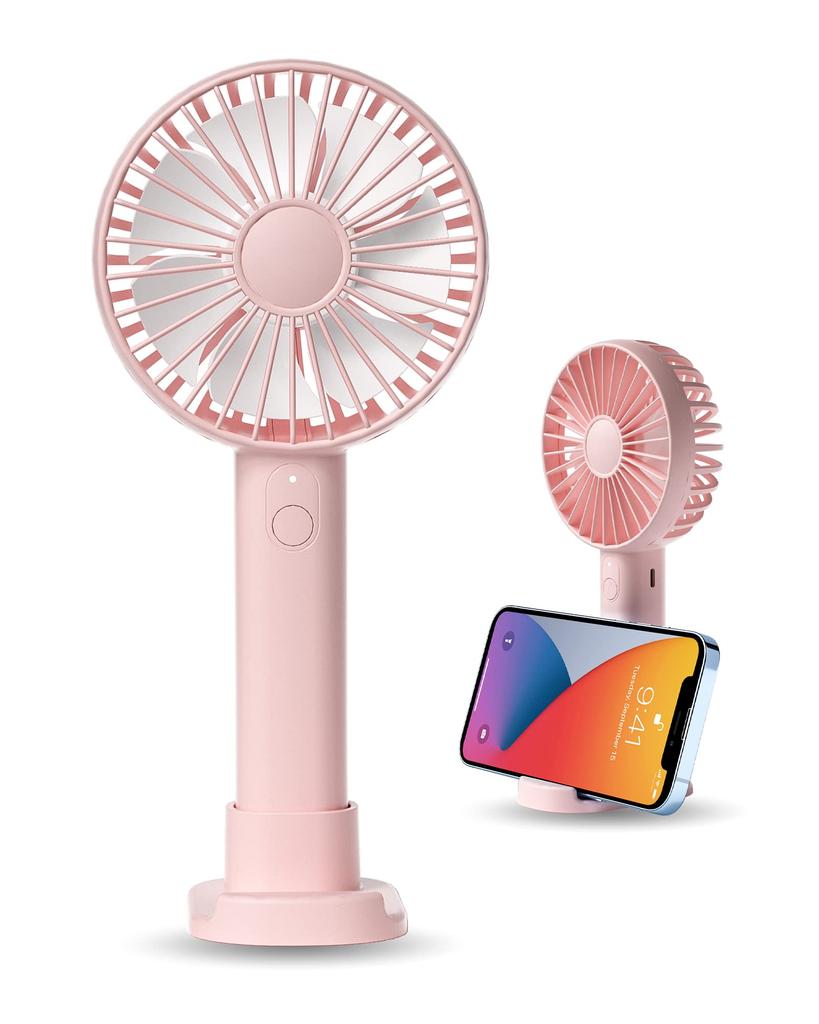 STORM MONSTER S Mini Tabletop Handheld USB with Smartphone Stand Fan, Fan, Fan, Rechargeable, Freestanding, (BABY PINK)