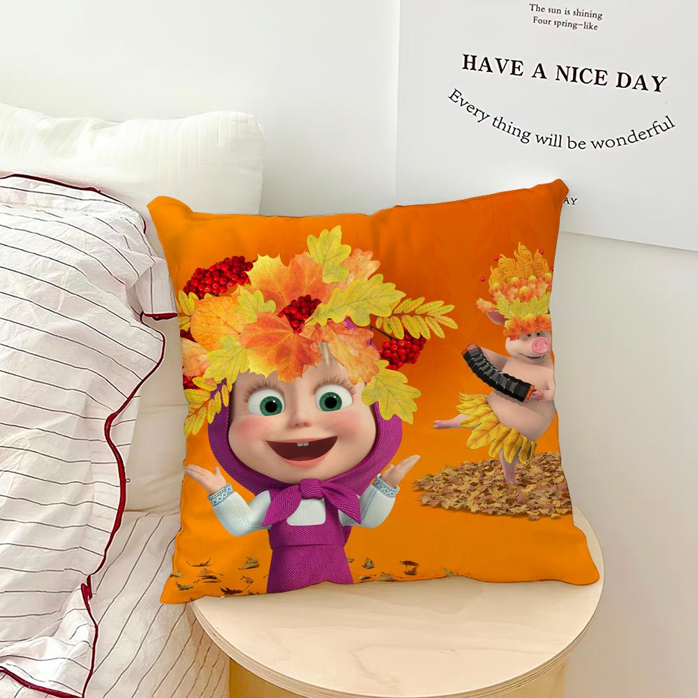 Cartoon M-Masha und die B-Bären süßer Kissenbezug Kissenhülle Zuhause Sofa Wohnzimmer Dekoration Büro Auto Nordische Schlichtheit