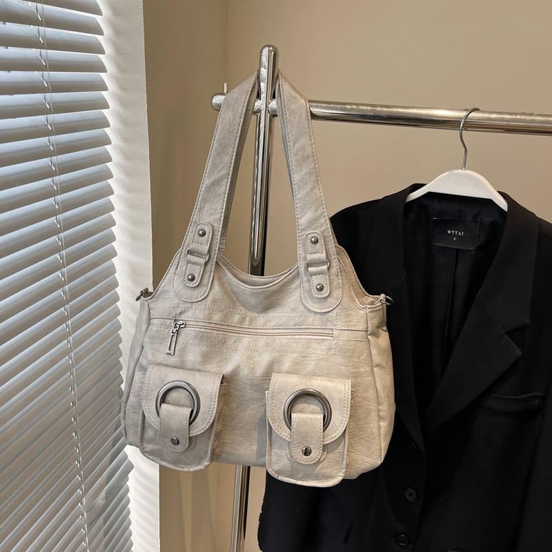 Myk skinn tote bag dame retro multifunksjonell skulderveske håndveske