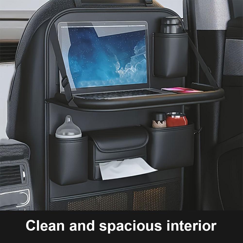 All in one Car Seat Back Storage Bag Upgraded Multiple-Pockets Hanging Bag with Tissue Cup Holder Anti Kick Pad Waterproof for B