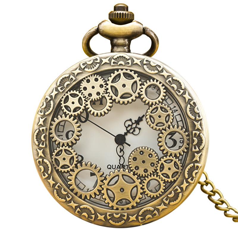 

Retro Bronze Large Hollow Pattern Large Flower Pocket Watch Retro Gear Pocket Watch бронзовий