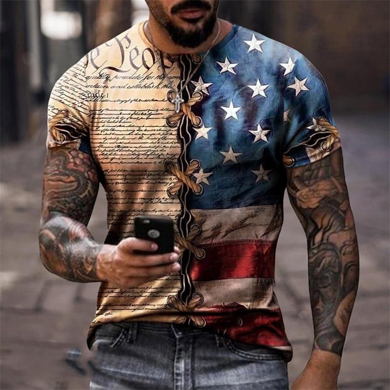 Jesus Christus Muster T-Shirt für Herren Amerikanische Flagge 3D-Druck Kurzarm Oberteile Sommer Freizeit Rundhals Lockere T-Shirts