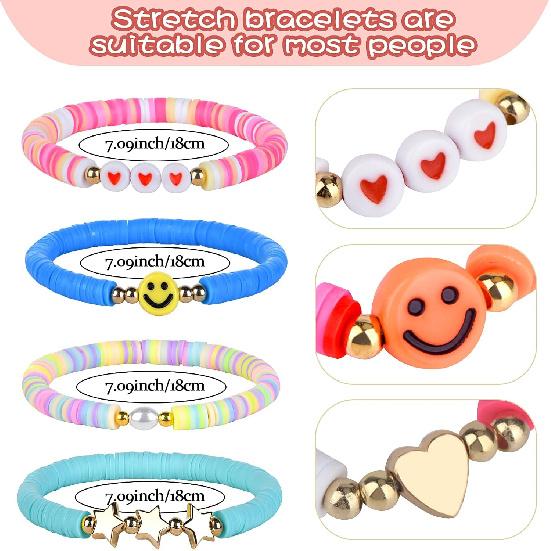 100pcs Colorful Friendship Bracelet Set Adjustable Stretch Beaded Bracelets /Heishi Bracelet/ Cute Bracelets/ Stack Vinyl Clay Disc Bead-Colorful
