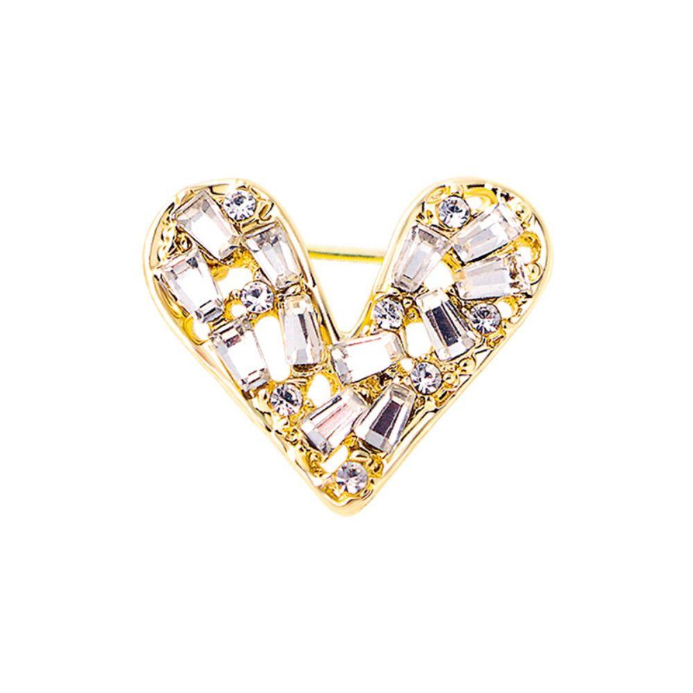 Rectangular Heart Brooch Lapel Shiny Hollow Out Rhinestone Pin Korean Style Elegant Hollow Heart Breastpin Clothing Accessories