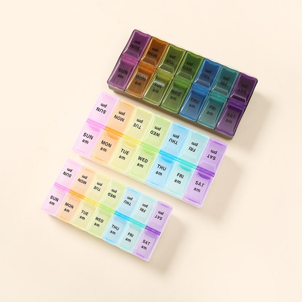 New Hot Portable Weekly Large Pill Organizer Case Box Storage Container 7 Day 2 Times 14 Grids for Vitamin Medicine Fish Oils