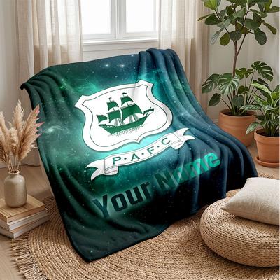 Plymouth Argyle FC Custom Name Text Flannel Blanket Soccer Logo Personalized Fleece Throw Blanket Special Gift For Sofa Bedroom Home