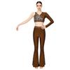 Leopard Print Rhinestone One Shoulder Crop Top and Flared Pants Set for Women Latin Jazz Dance Competition Stage Show