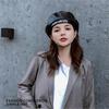 Beret Women's Spring Autumn New Embroidered Letter PU Leather Flat Top Japanese and Korean Street Shooting Fashion Bud Hat