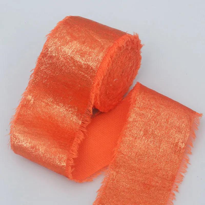 5 Yards Frayed Edged Satin Handmade Bronzing Ribbon for Wedding Invitation Bouquets Birthday Party DIY Decoration Gift 3Roll