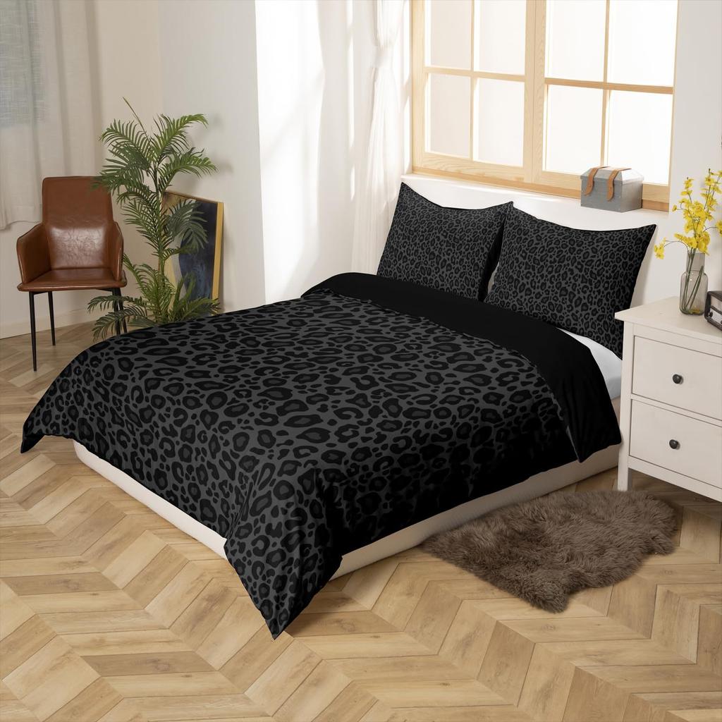Grey Wildlife Leather Pattern Three-Piece Quilt Cover Digital Printing Bedding Set Bed Cover