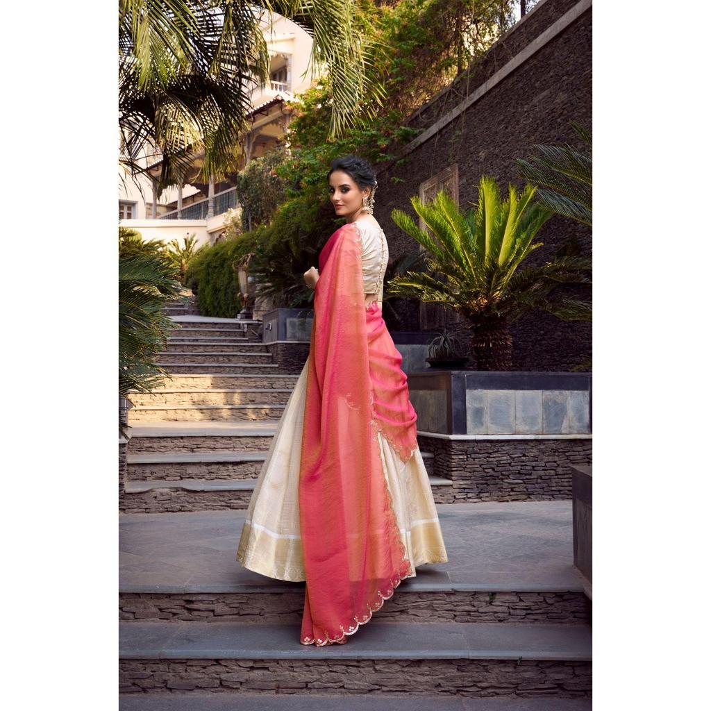 Lehenga Choli Elegant Golden Zari Weaving Work Lehenga with Zari Shimmer Dupatta