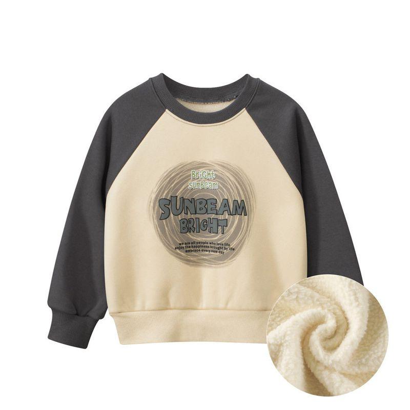 27Kids Children s Clothing Kidsren s Sweatshirt Fleece-Lined Autumn and Winter Boys  Round Neck Pullover Baby Letter Fleece Clothes K 2707m Apricot/Dark Gray 140